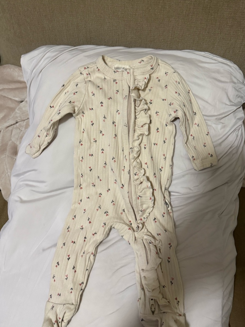Cream Floral Ruffle Baby One-Piece Romper